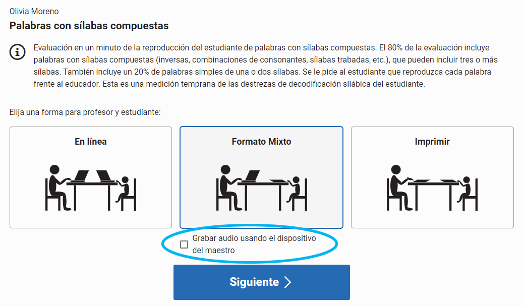 casilla de verificación de grabación de audio