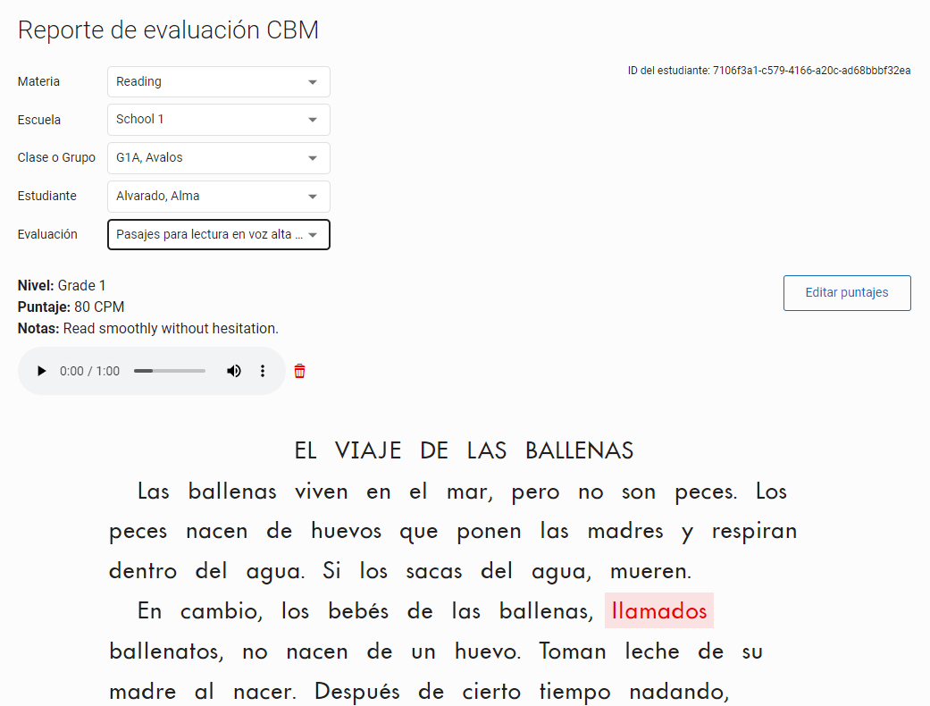 ejemplo de reporte de evaluación