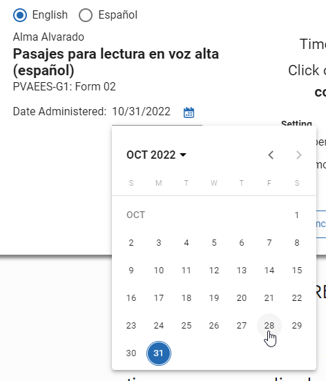seleccione la fecha en que se aplicó, luego seleccione la fecha correcta en el calendario