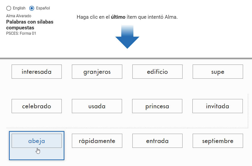 seleccione el último ítem intentado