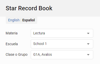 use la lista desplegable para elegir materia, escuela y clase