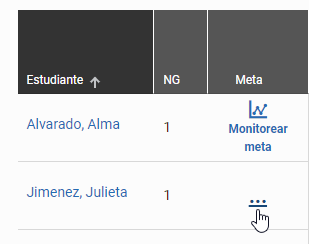seleccione la celda del estudiante en la columna Meta