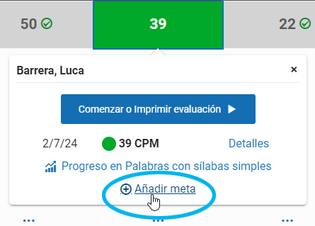 seleccione un puntaje, luego seleccione Añadir meta