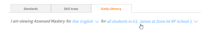 select students on the early literacy tab