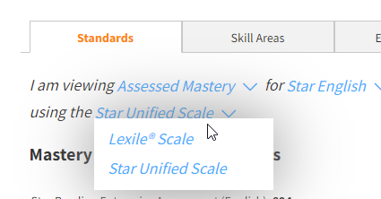 select the scale for reading mastery