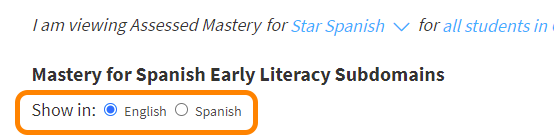the English and Spanish options for Star Spanish