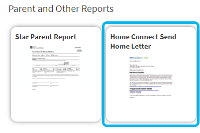 the Home Connect Send Home Letter tile on the Star / Assessments tab