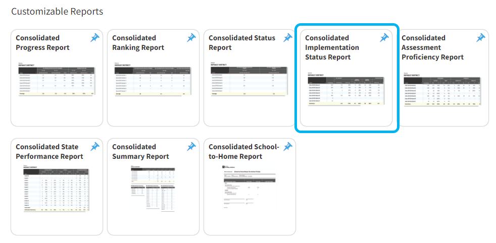 the Consolidated Implementation Status Report tile