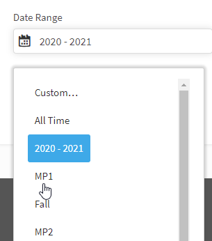 an example of the date range drop-down list
