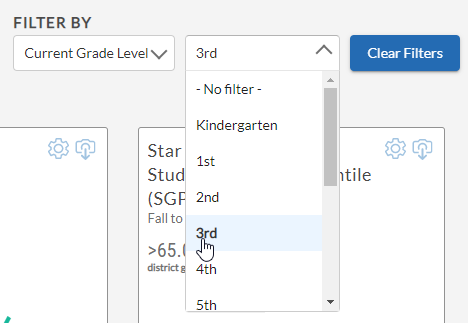 Filter By example with Current Grade Level selected in the first drop-down list and 3rd in the second