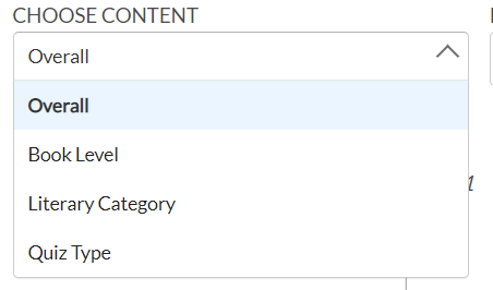the content options for Accelerated Reader in Metric Zoom