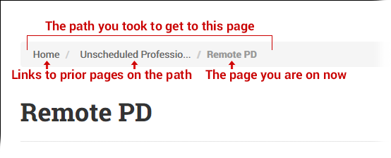 A breadcrumb menu on a page that is two steps away from the Home page.
