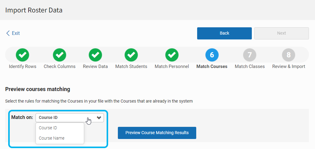 course matching options