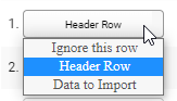 the options available in the drop-down list for each row