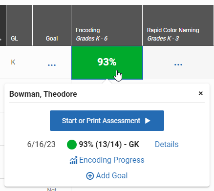 the options available when you select a score