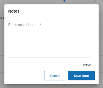 The field for entering teacher notes; the Cancel and Save Note buttons are at the bottom.