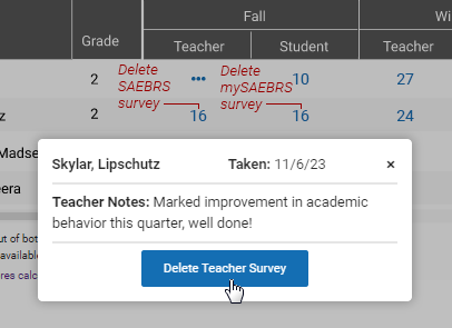 The Delete Teacher Survey button.