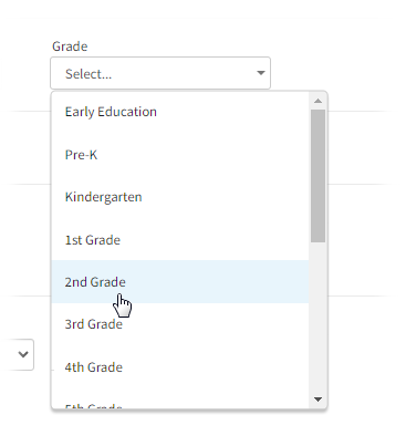 The Grade drop-down list.