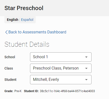 the School, Class or Group, and Student drop-down lists