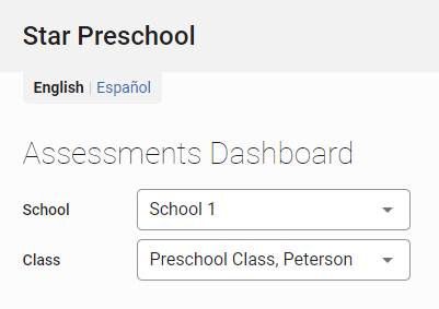the drop-down lists for selecting the school or the class or group