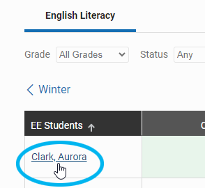 select the student's name on the Assessments Dashboard