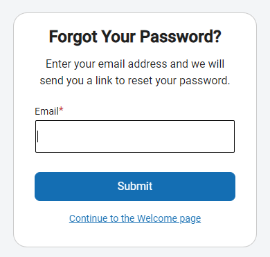 the Forgot Your Password page with an email field