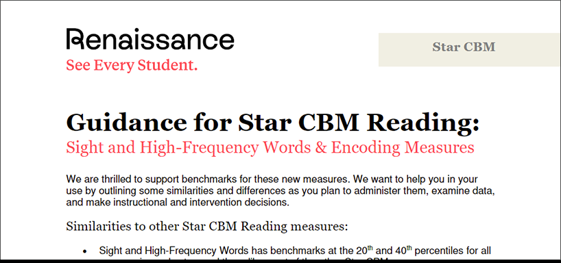 Guía para Star CBM Reading: Mediciones de Sight Words y Palabras de alta frecuencia y de Deletrear