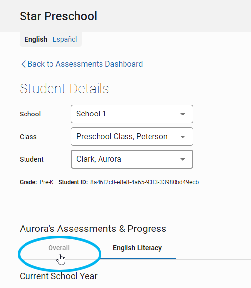 the Overall tab on the Student Details page