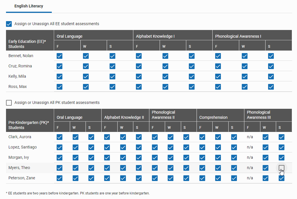 the Assigned Assessments page