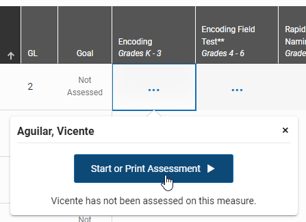select the cell, then Start or Print Assessment