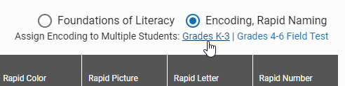 the grade range links for assigning Encoding assessments to the class