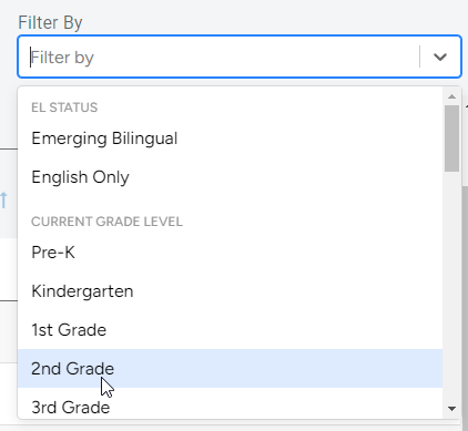 the Filter by drop-down list with 2nd grade being selected