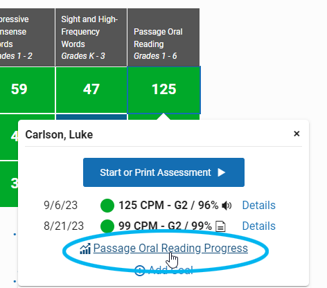 an example of the measure progress link under the scores
