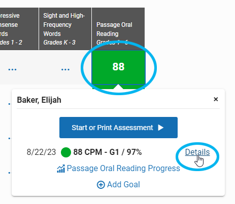 an example of a selected score and the Details link