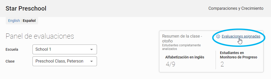 seleccione Evaluaciones asignadas en el resumen