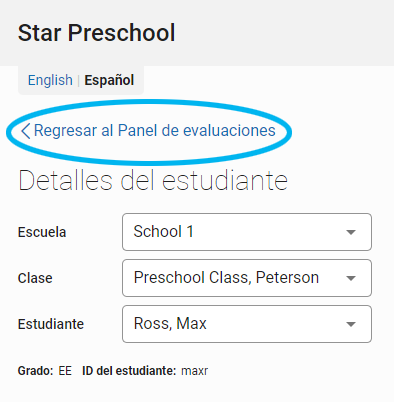 vínculo Regresar al Panel de control de evaluaciones