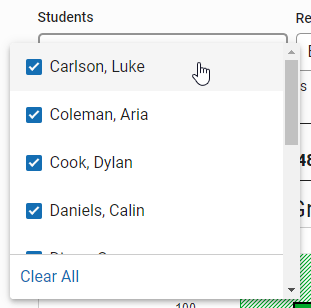 an example of the Students drop-down list