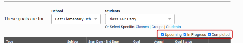 The Upcoming, In Progress, and Completed check boxes: all three have been checked.