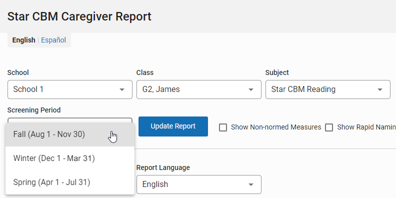 the Screening Period drop-down list