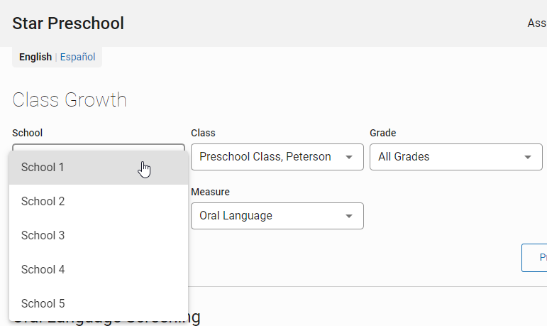 the School drop-down list