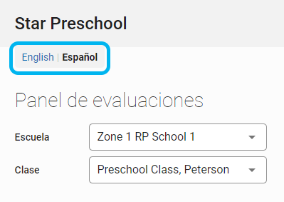 opciones de inglés y español en la parte superior de la página