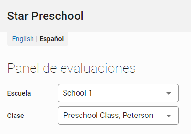 lista desplegable para seleccionar la escuela o la clase