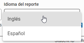 lista desplegable del Idioma del reporte