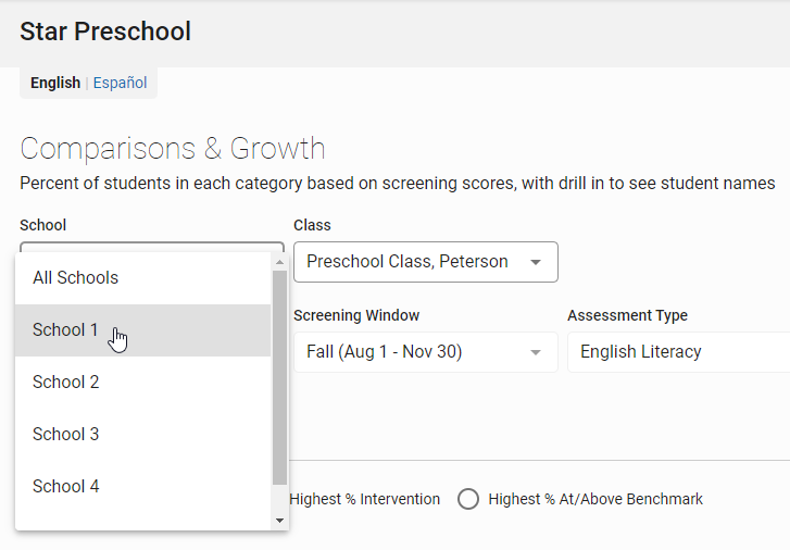 the School drop-down list