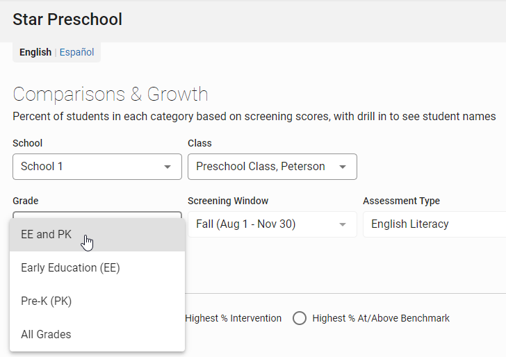 the Grade drop-down list