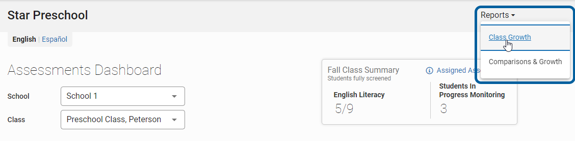 the Class Growth link in the Reports menu
