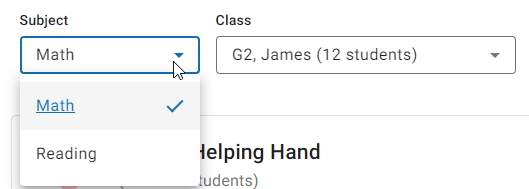 the subject and class drop-down lists