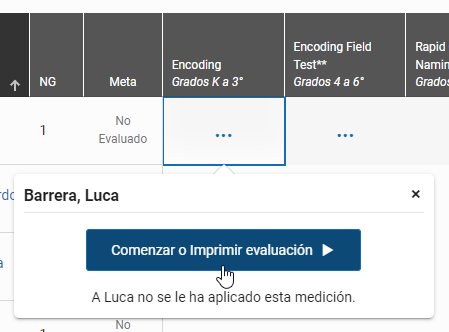 seleccionar la celda, luego seleccionar Comenzar o Imprimir evaluación