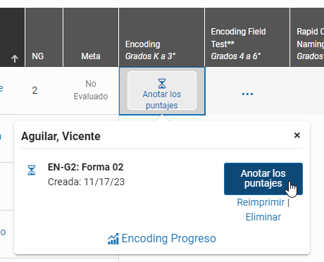seleccionar Anotar los puntajes en la celda, luego Anotar los puntajes en la ventana emergente
