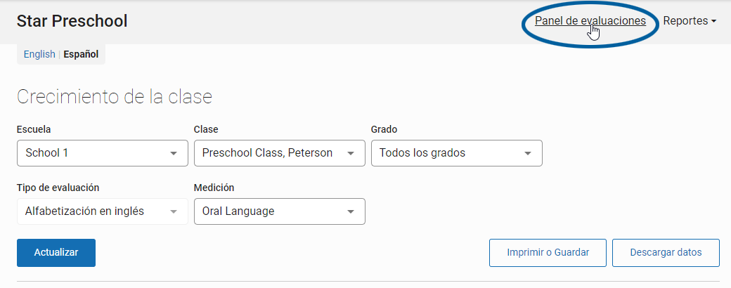 vínculo Panel de evaluaciones